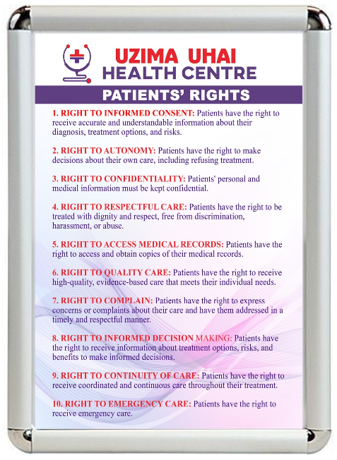 Original Patients’ Rights poster from Uzima Uhai Health Centre