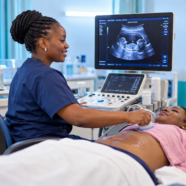 Illustration of a medical ultrasound imaging examination